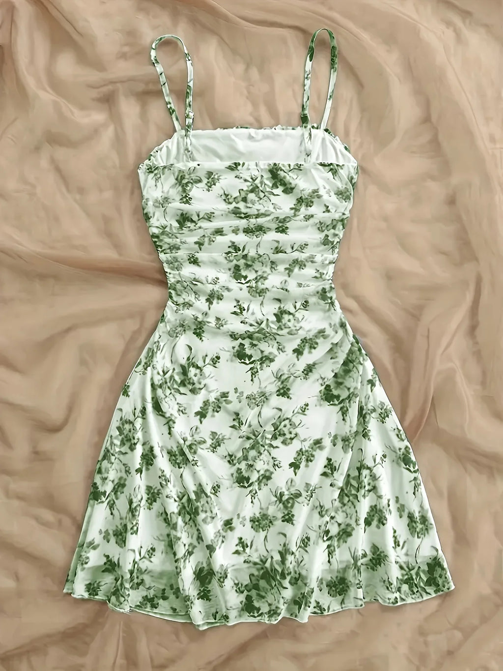 French Style Sweet Empire Waist Floral Strappy Dress Slim Fit Summer Casual Short Skirt
