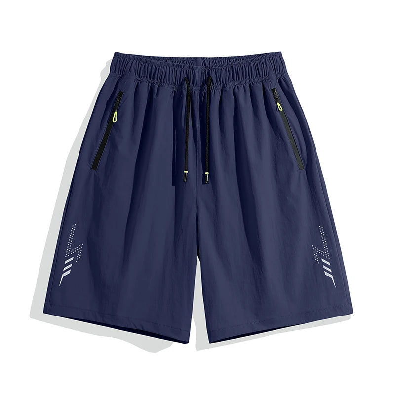 Summer New Style Sporty Solid Color Sports Shorts Casual Men's Quick-drying Drawstring Ice Silk Fitness Loose