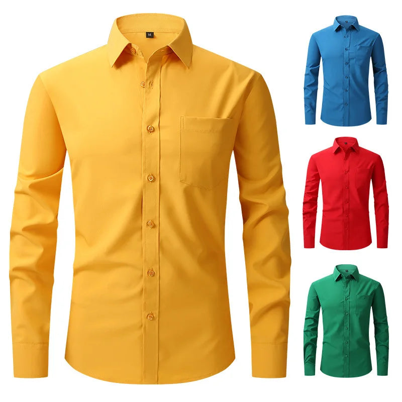 OEM Service Men's Casual Long Sleeve Dress Shirts Anti-pilling Square Collar Polyester Eco-Friendly Anti-Wrinkle