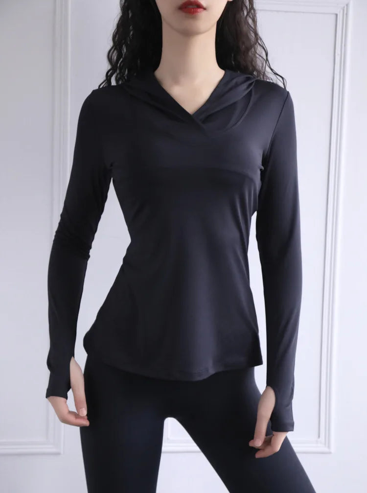 Women Back Forked Yoga Shirt Long Sleeve Thumb Hole Running T-shirt Mesh Breathable Sport Hoodies Fitness Top Gym Workout Blouse