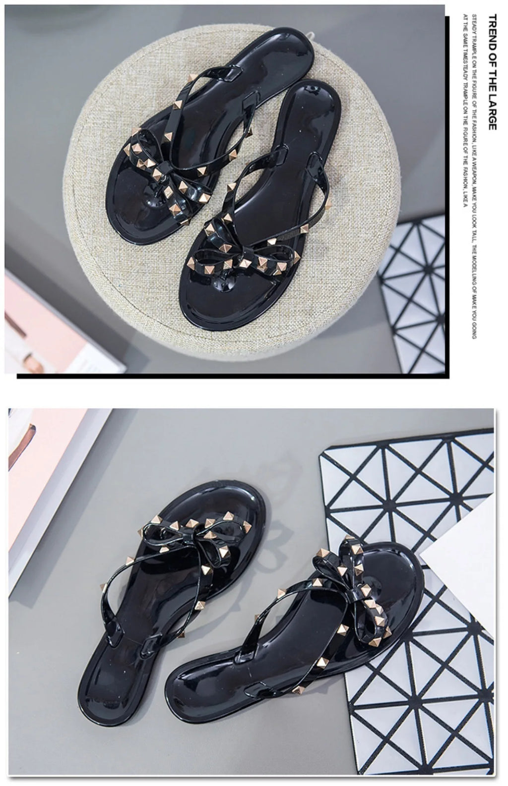 New Rivet Bow Sandals and Slippers Summer Transparent Crystal Shoes Women Outdoor Flip Flops