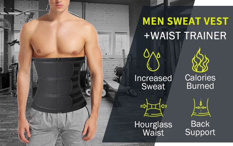 Men Waist Trainer Trimmer Belt for Weight Loss Neoprene Body Shaper Sauna Workout Sweat Belly Belt with Double Straps Shapewear