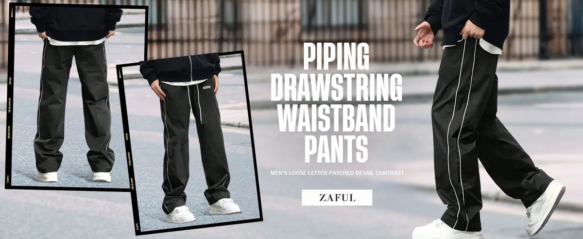 ZAFUL Men's Y2K Streetwear Baggy Track Pants Mid Waist Lightweight Casual Lounge Trousers with Drawstring Letter Pockets