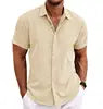 Summer New Men's Solid Shirt Casual Style White Short Sleeve Blouse Men Cotton Linen Knitted Formal Shirt for Adult