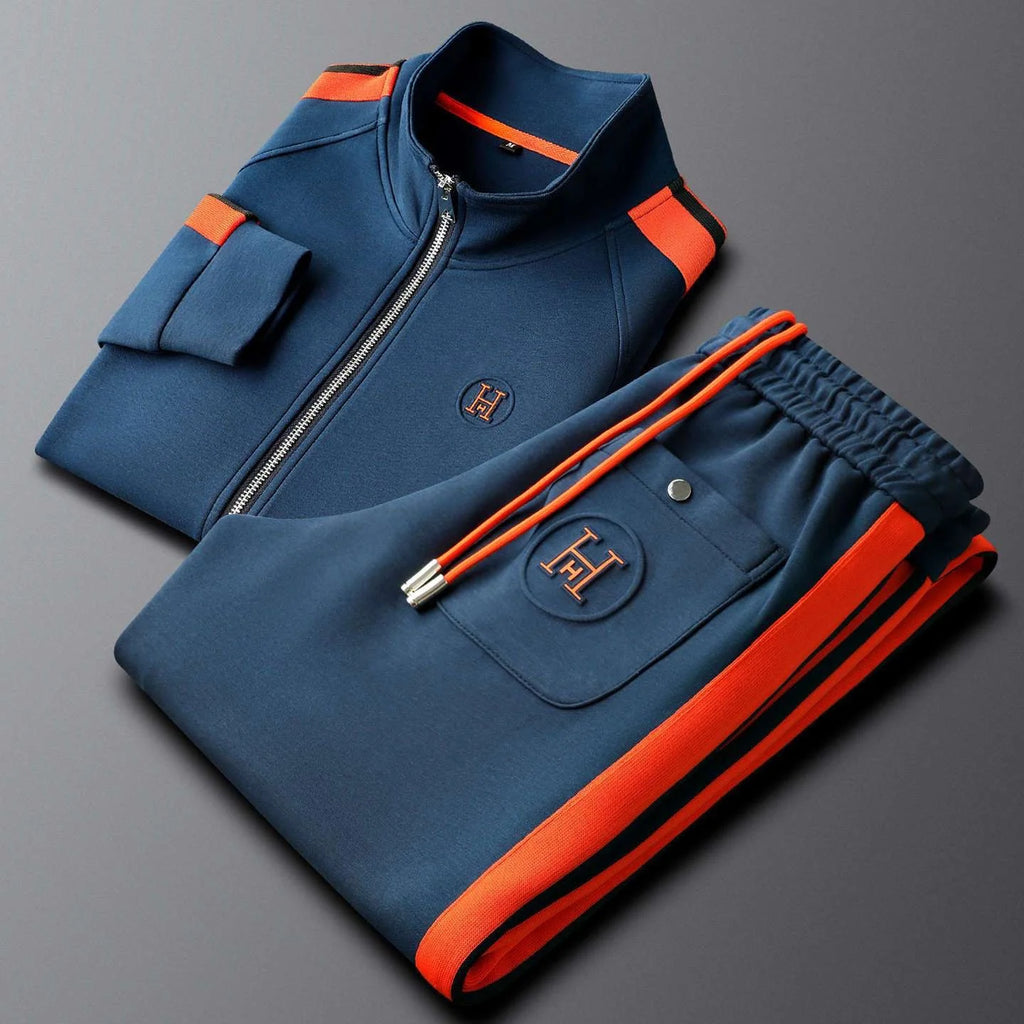 Casual Sports Suit Couples New Autumn Winter Style Color-blocking Striped Breathable Patchwork Trendy Slim-fit Two-piece Set