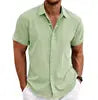 Summer New Men's Solid Shirt Casual Style White Short Sleeve Blouse Men Cotton Linen Knitted Formal Shirt for Adult