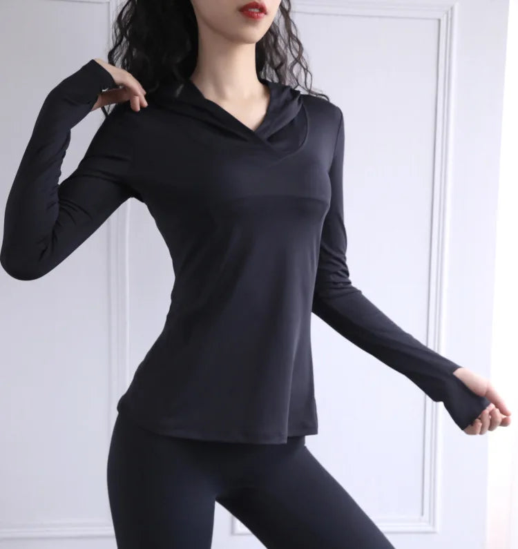 Women Back Forked Yoga Shirt Long Sleeve Thumb Hole Running T-shirt Mesh Breathable Sport Hoodies Fitness Top Gym Workout Blouse
