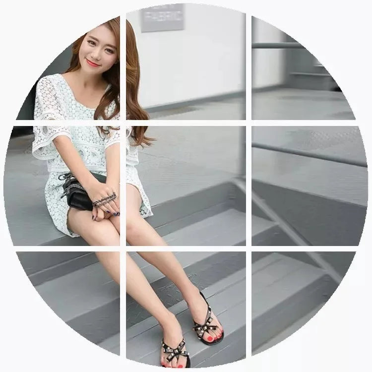 New Rivet Bow Sandals and Slippers Summer Transparent Crystal Shoes Women Outdoor Flip Flops