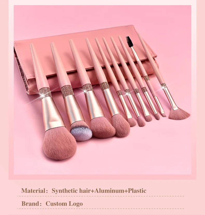 LOYBJ 10pcs Diamond Makeup Brushes Set Cosmetics Blending Tool Powder Foundation Blush Highlight Eyeshadow Eyebrow Eyelash Brush
