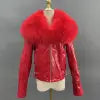 Janefur Women Cropped Custom Logo Leather Coat Winter Bomber Leather Jacket