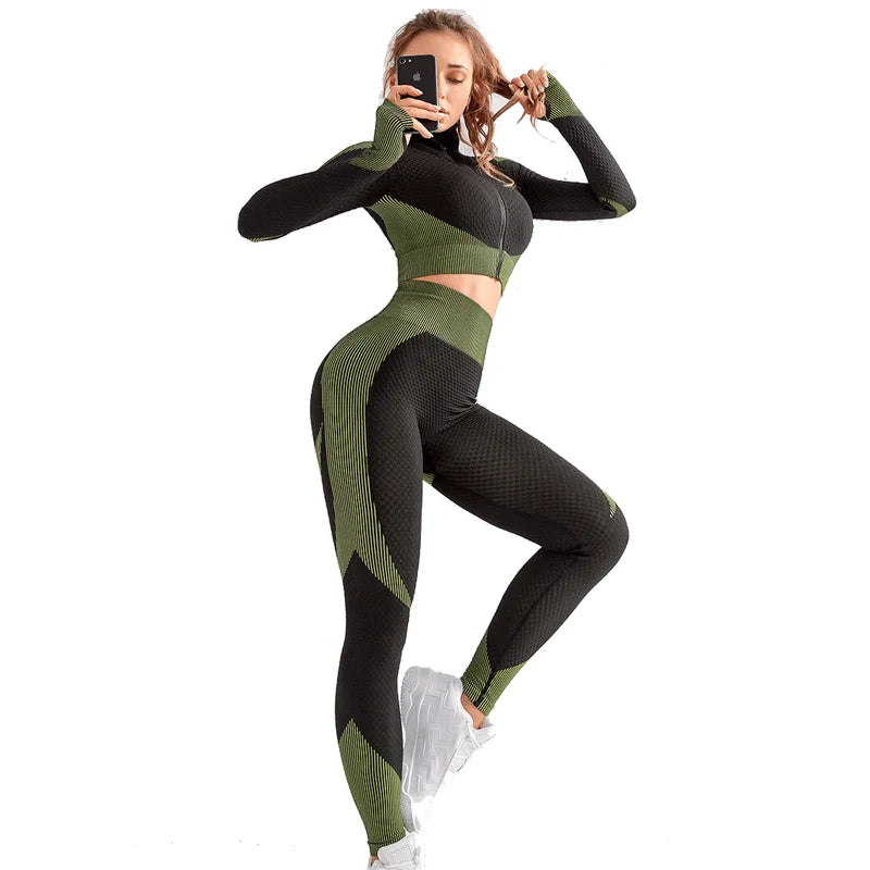 LANTECH Women Sports Suits Set Yoga Sets Gym Fitness Pants Leggings Sportswear Leggings Seamless Athletic Sports Shirts