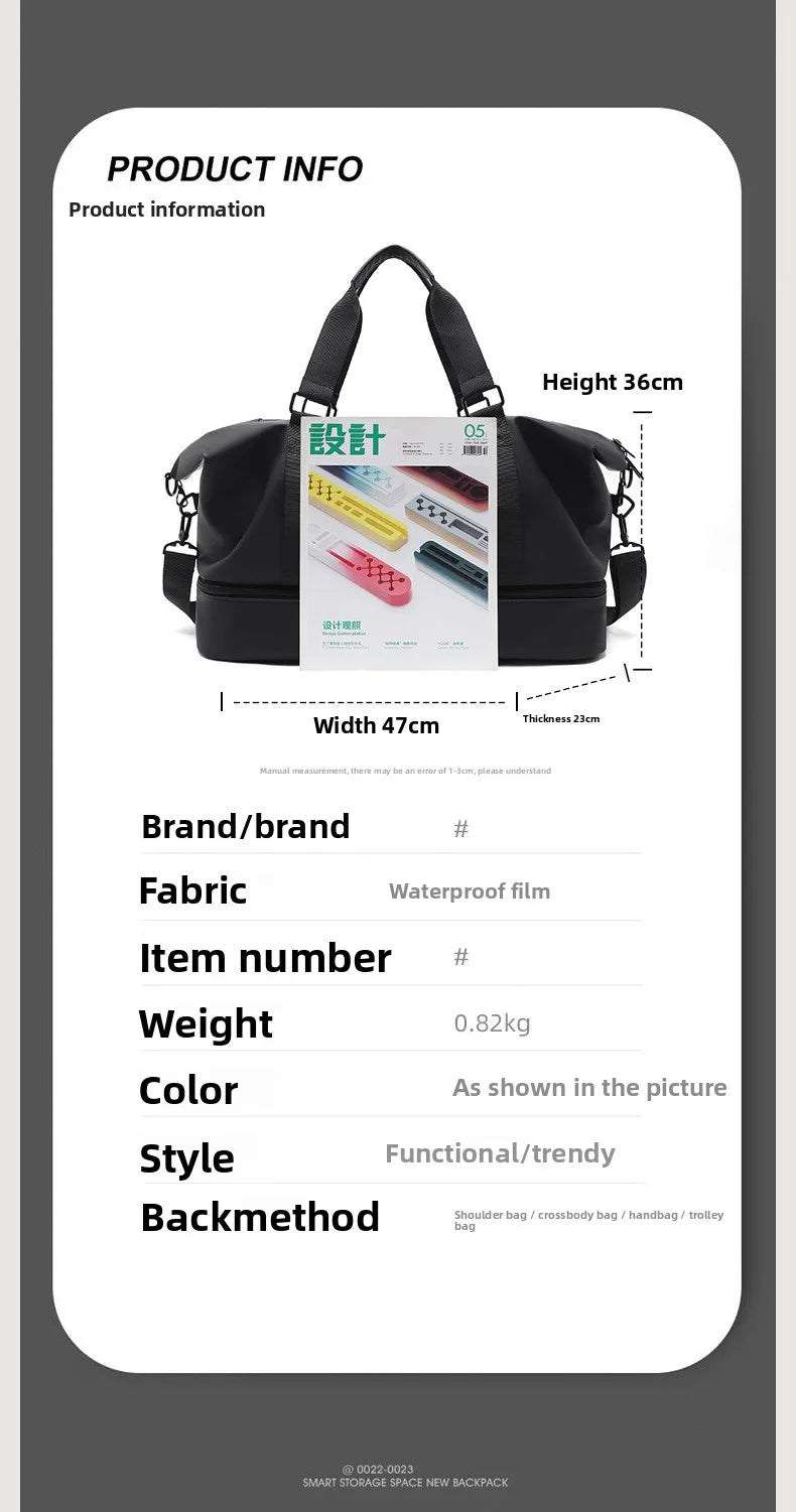 Tomic New PU Sports Fitness Bag Men Separate Compartments Wet Dry Items 30-40L Backpack Hand-held Short-trip Travel Bag