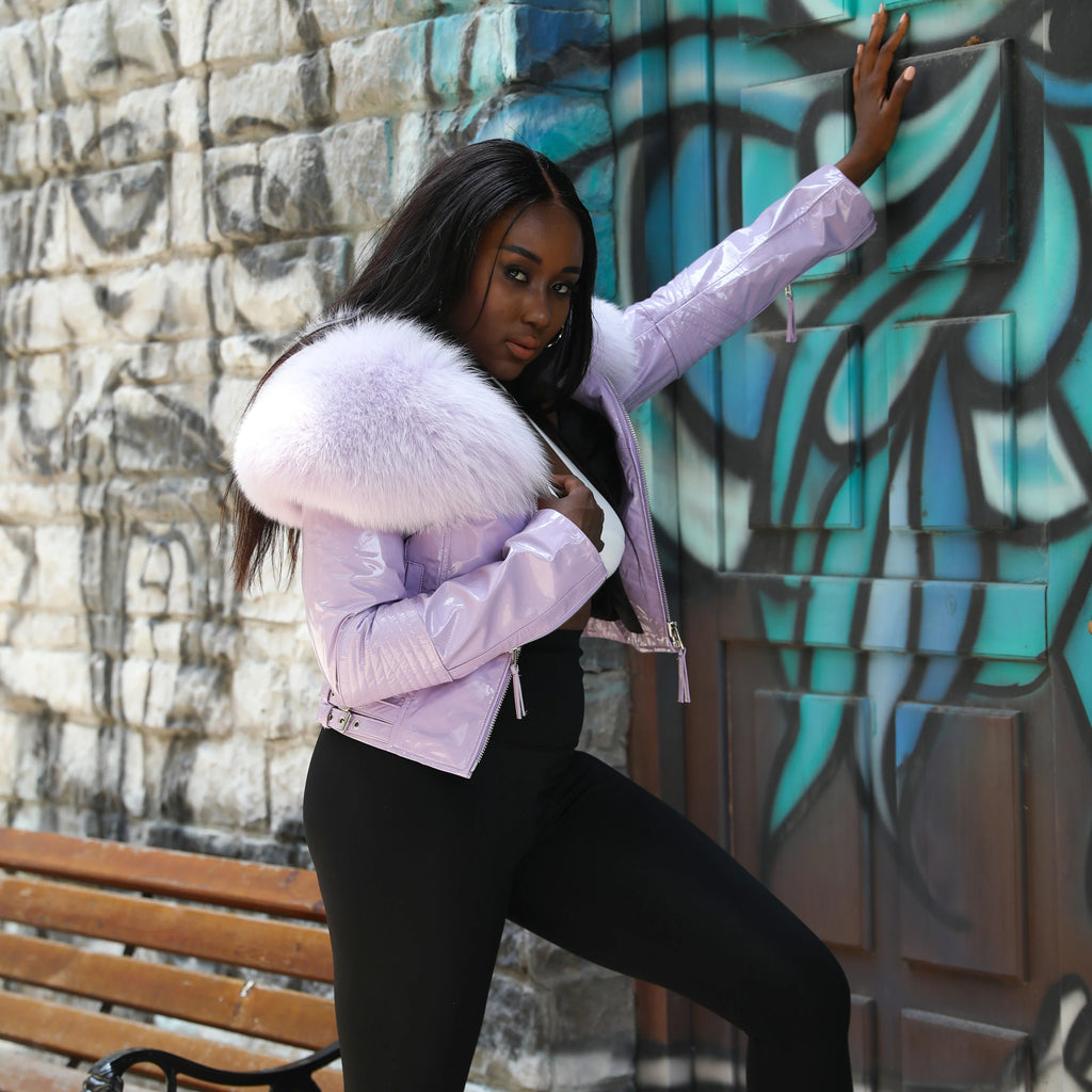 Janefur Women Cropped Custom Logo Leather Coat Winter Bomber Leather Jacket