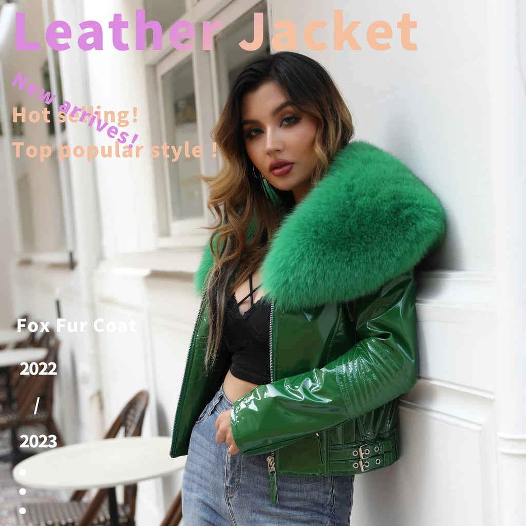 Janefur Women Cropped Custom Logo Leather Coat Winter Bomber Leather Jacket