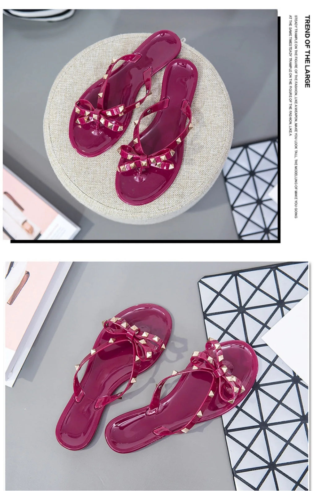 New Rivet Bow Sandals and Slippers Summer Transparent Crystal Shoes Women Outdoor Flip Flops
