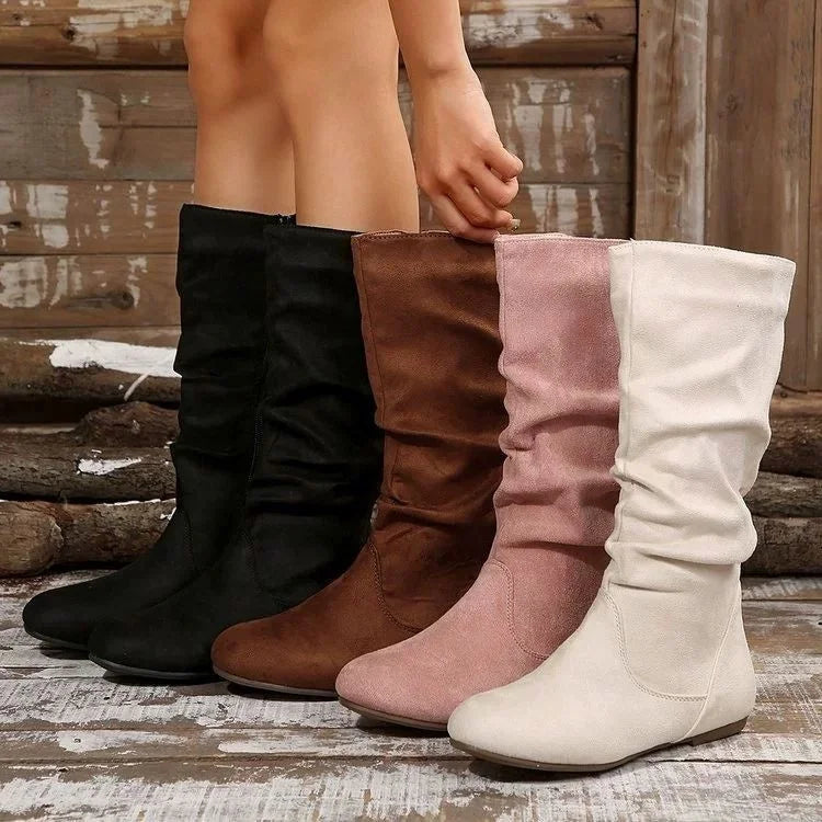 Women's Spring Plus Size New Ladies Winter Suede Zipper Women Fashion Square Heel Shoes High Long Boots
