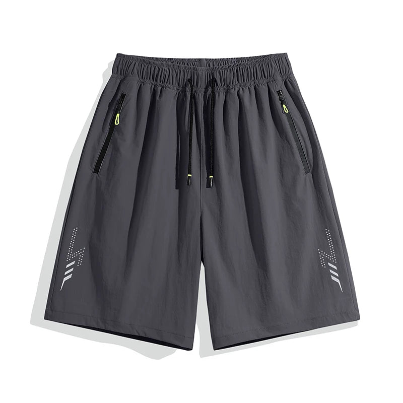 Summer New Style Sporty Solid Color Sports Shorts Casual Men's Quick-drying Drawstring Ice Silk Fitness Loose