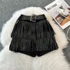 Boutique Wholesale 2025 Summer New Fashionable Retro Tassel Inlaid with Diamonds Sexy Mid Waist Women's Shorts