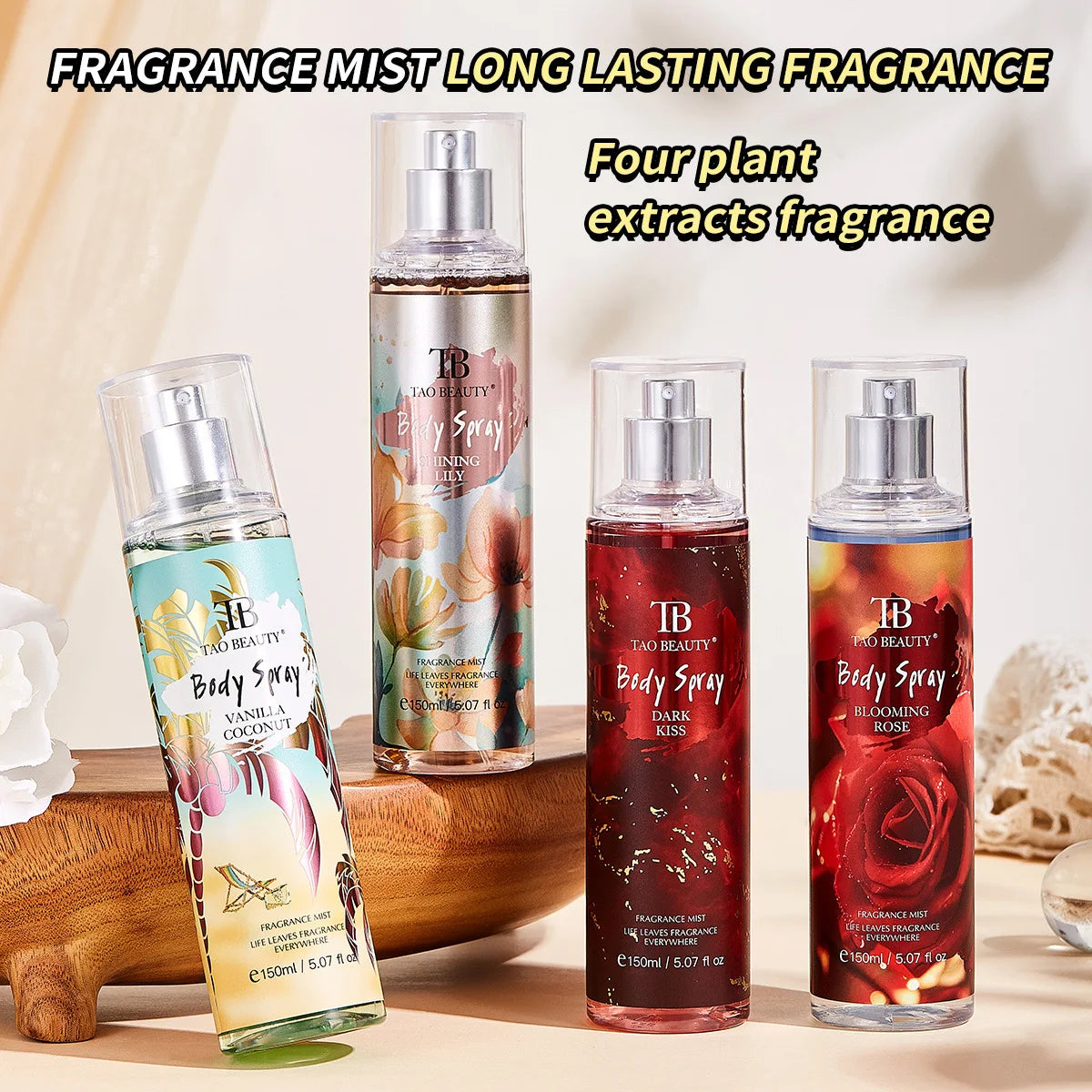 Cross-border Exclusive TAO BEAUTY Fragrance Mist Long-lasting Light Scentwild Rose Vanilla Coconut Shining Lily Perfume Spray