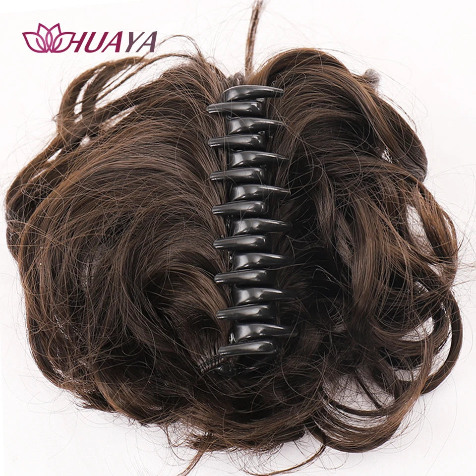 HUAYA Messy Curly Short Synthetic Hair Extension Chignon Donut Roller Bun Wig Claw Clip In Hairpiece for Women