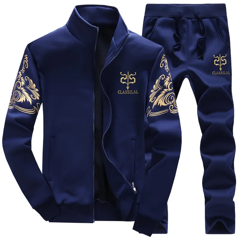 RNSHANGER Men Casual Suit Set Autumn Sports Suit Stand Collar Zipper Cardigan Drawstring Trousers Stylish Pocket Design