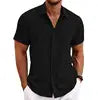 Summer New Men's Solid Shirt Casual Style White Short Sleeve Blouse Men Cotton Linen Knitted Formal Shirt for Adult