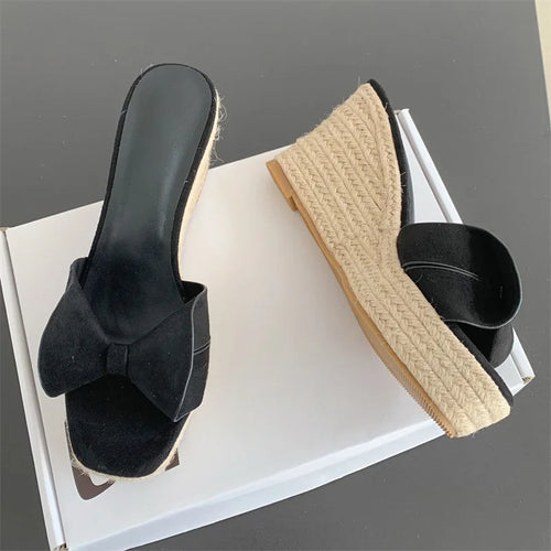 2025 European and American Style Wedge Heel Slippers New Summer High Heel Sandals with Peep Toe and Platform Cork Outsole