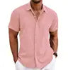 Summer New Men's Solid Shirt Casual Style White Short Sleeve Blouse Men Cotton Linen Knitted Formal Shirt for Adult