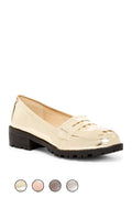 Women's Metallic Silver Patent Leather Loafers - Padded Comfort Fashion Shoes