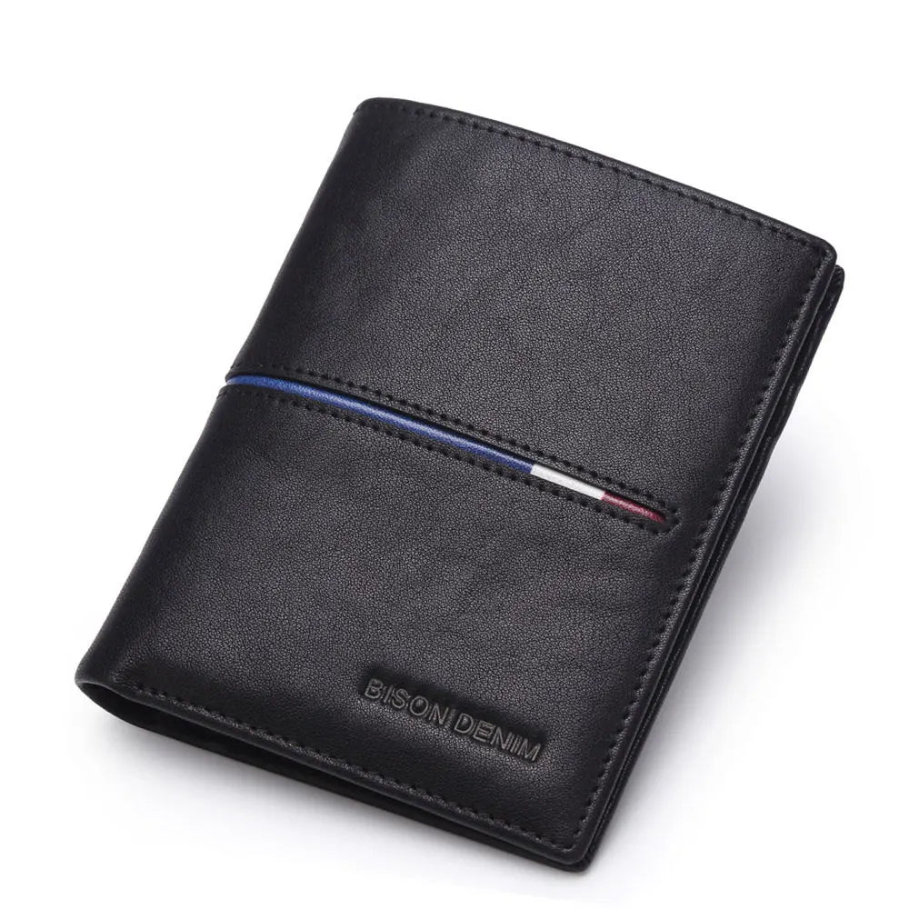 BISON DENIM Genuine Leather Wallet Men Brand Fashion Short Purses Coin Purse ID Credit Card Holder Slim Bifold Wallet Men N4437