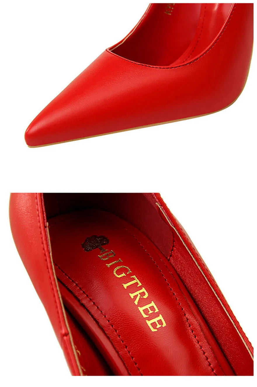 Soft Leather Concise High Heels 7.5/10.5cm Shoes Fashion Women Pumps Pointed Toe Slip On Candy Colors Office Woman Wedding Shoes