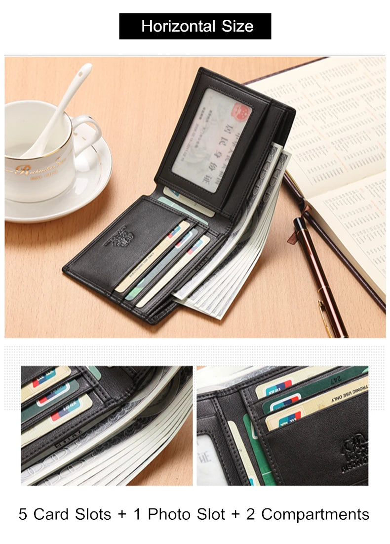 BISON DENIM Genuine Leather Wallet Men Brand Fashion Short Purses Coin Purse ID Credit Card Holder Slim Bifold Wallet Men N4437