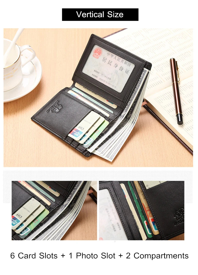 BISON DENIM Genuine Leather Wallet Men Brand Fashion Short Purses Coin Purse ID Credit Card Holder Slim Bifold Wallet Men N4437