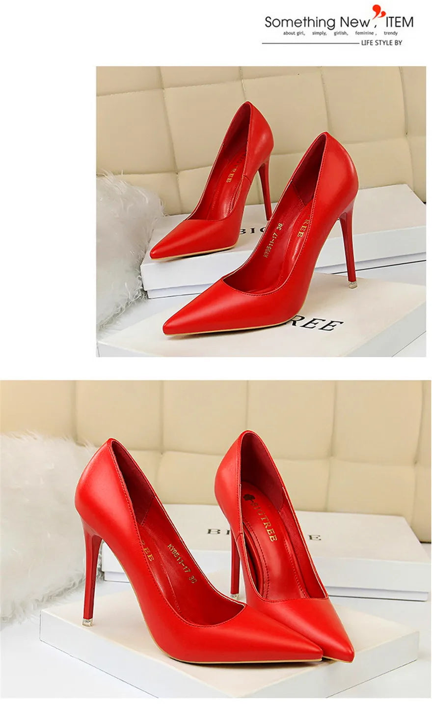 Soft Leather Concise High Heels 7.5/10.5cm Shoes Fashion Women Pumps Pointed Toe Slip On Candy Colors Office Woman Wedding Shoes