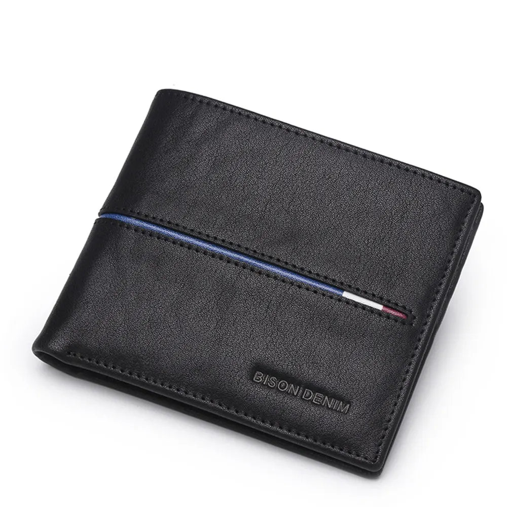 BISON DENIM Genuine Leather Wallet Men Brand Fashion Short Purses Coin Purse ID Credit Card Holder Slim Bifold Wallet Men N4437