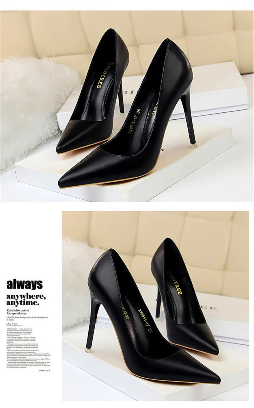 Soft Leather Concise High Heels 7.5/10.5cm Shoes Fashion Women Pumps Pointed Toe Slip On Candy Colors Office Woman Wedding Shoes