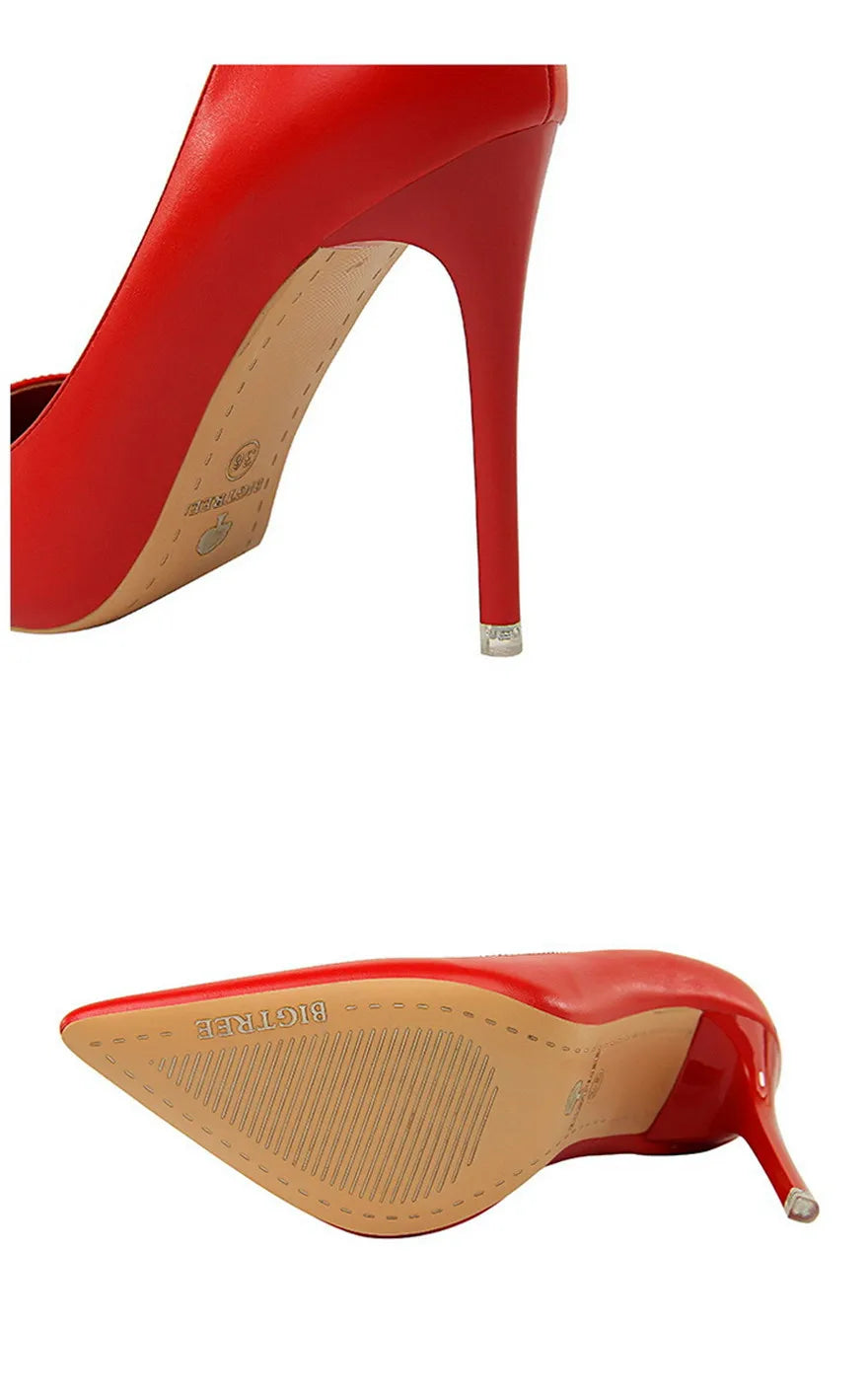 Soft Leather Concise High Heels 7.5/10.5cm Shoes Fashion Women Pumps Pointed Toe Slip On Candy Colors Office Woman Wedding Shoes