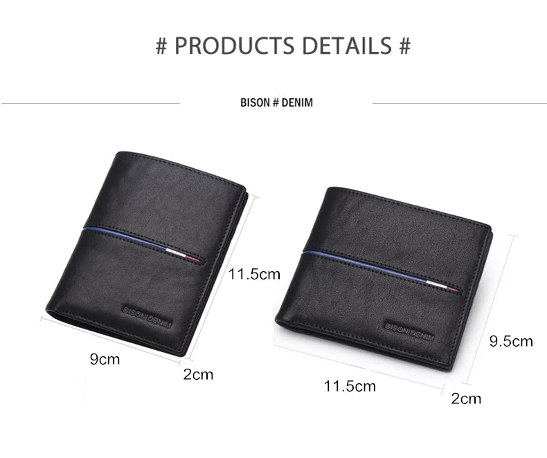 BISON DENIM Genuine Leather Wallet Men Brand Fashion Short Purses Coin Purse ID Credit Card Holder Slim Bifold Wallet Men N4437