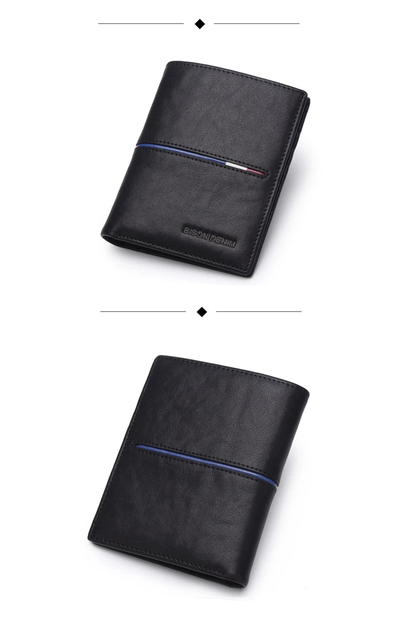 BISON DENIM Genuine Leather Wallet Men Brand Fashion Short Purses Coin Purse ID Credit Card Holder Slim Bifold Wallet Men N4437