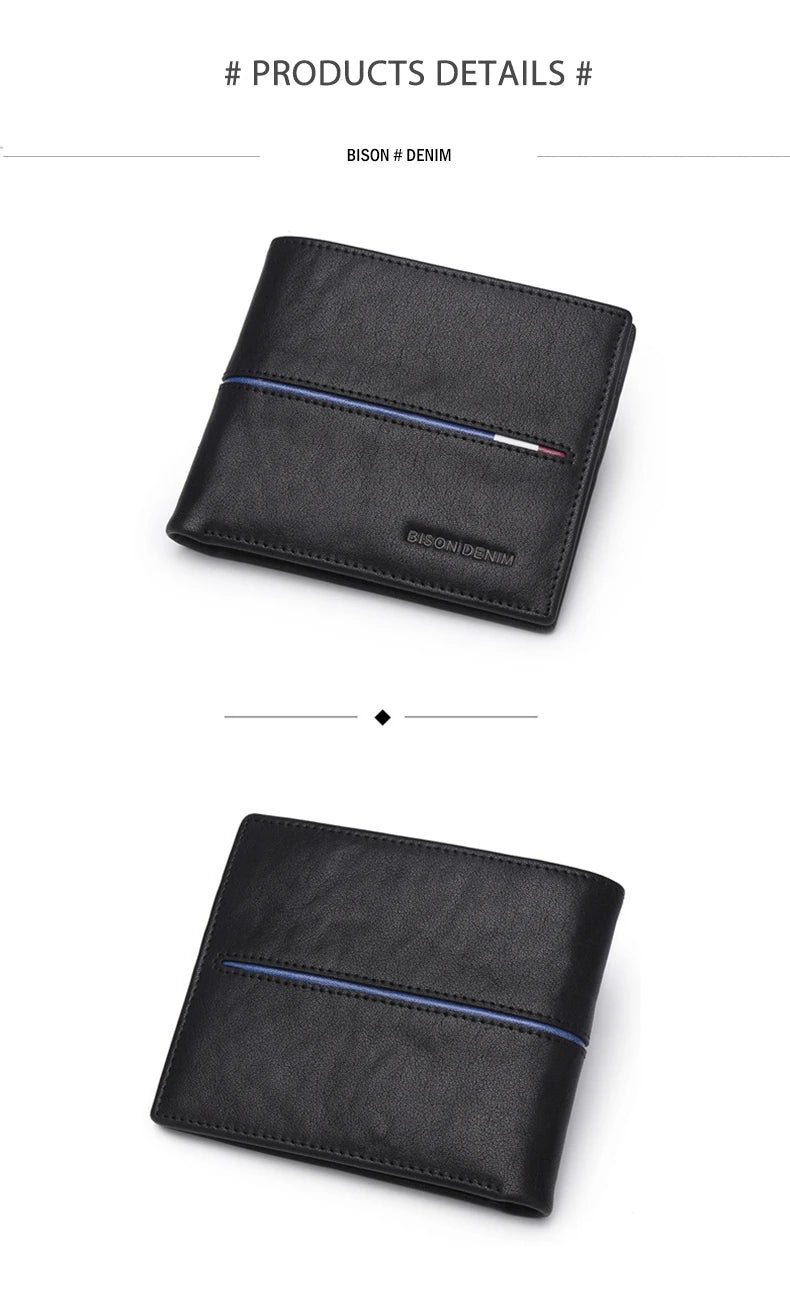 BISON DENIM Genuine Leather Wallet Men Brand Fashion Short Purses Coin Purse ID Credit Card Holder Slim Bifold Wallet Men N4437