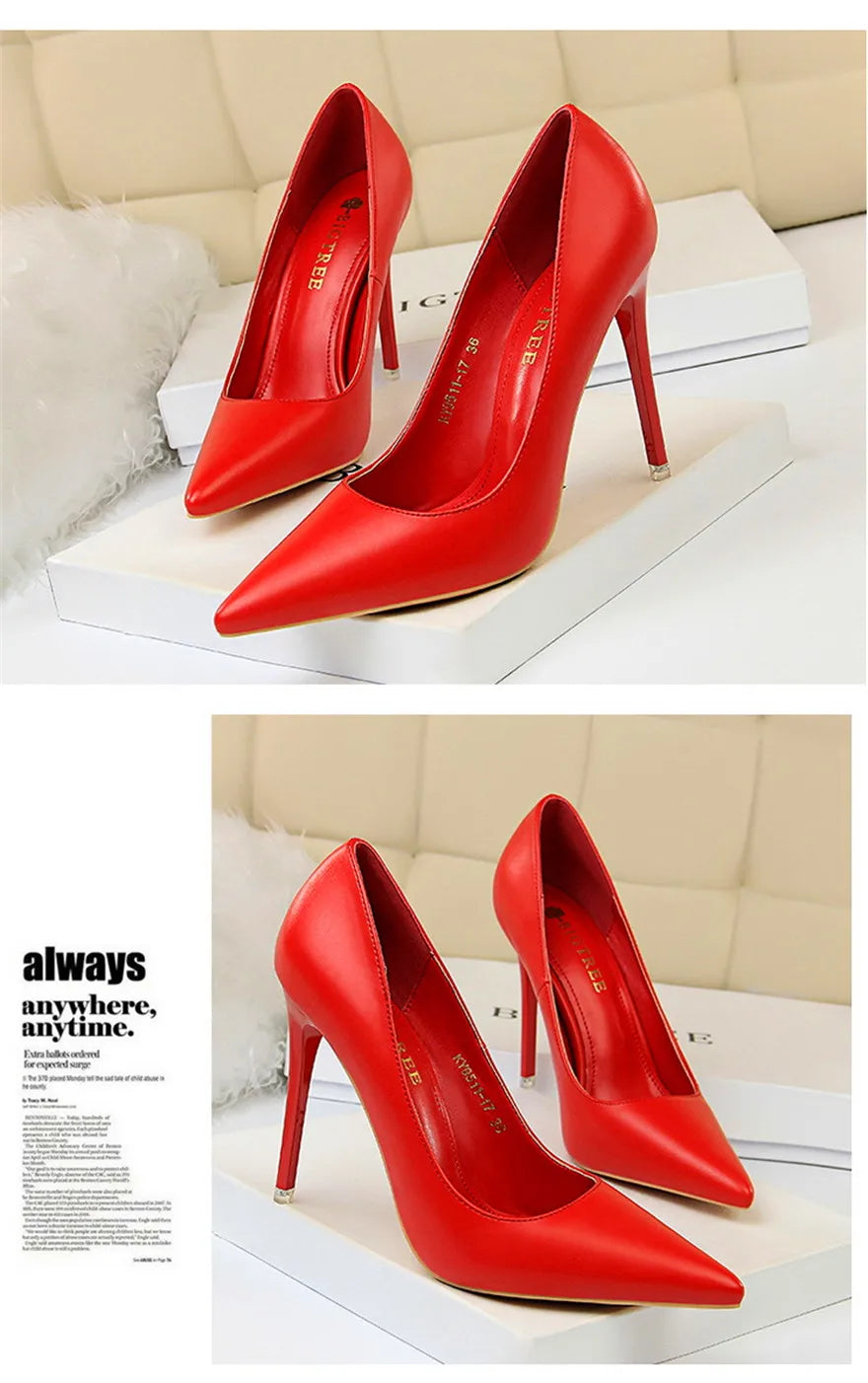Soft Leather Concise High Heels 7.5/10.5cm Shoes Fashion Women Pumps Pointed Toe Slip On Candy Colors Office Woman Wedding Shoes