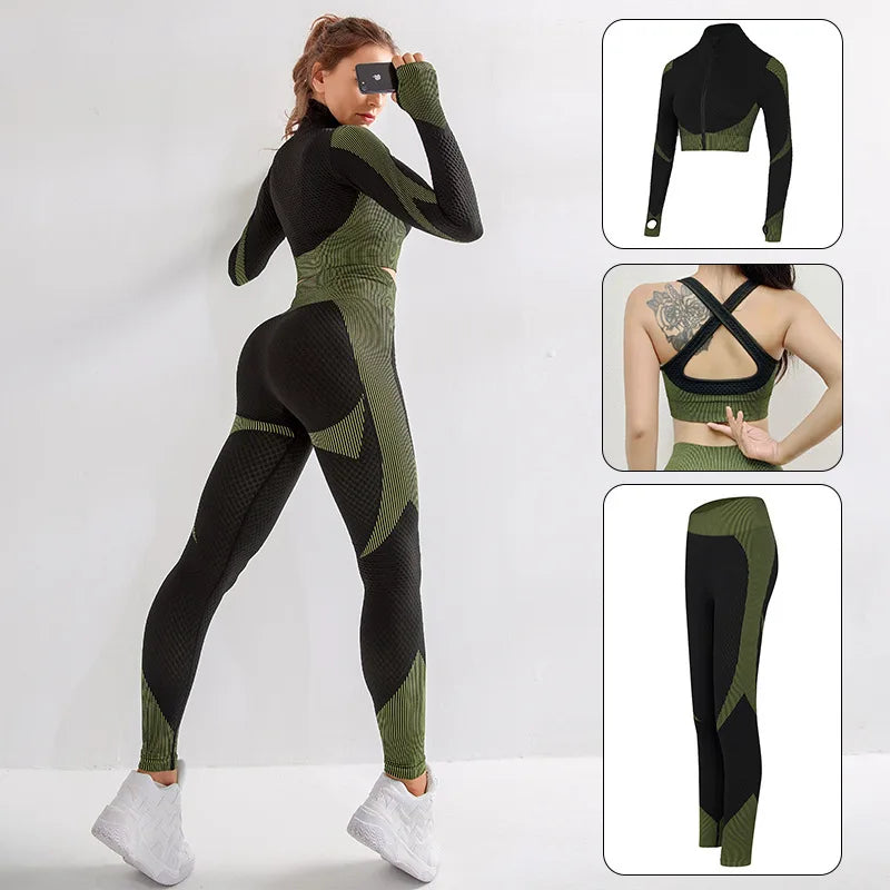 LANTECH Women Sports Suits Set Yoga Sets Gym Fitness Pants Leggings Sportswear Leggings Seamless Athletic Sports Shirts