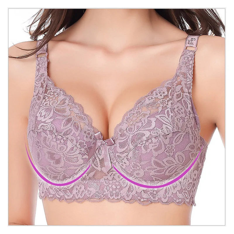 Women Push Up Black Lingerei Sexy Bra Underwire Thin Cotton Padded Lace Sheer Minimizer Bra Big Bust 80-115 B C D Cup Bra C3306