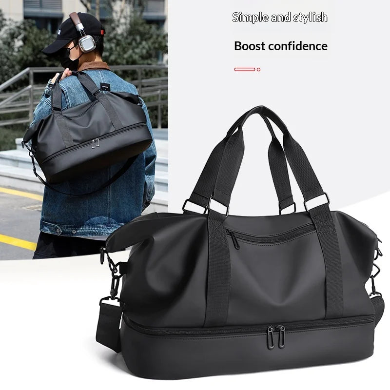 Tomic New PU Sports Fitness Bag Men Separate Compartments Wet Dry Items 30-40L Backpack Hand-held Short-trip Travel Bag