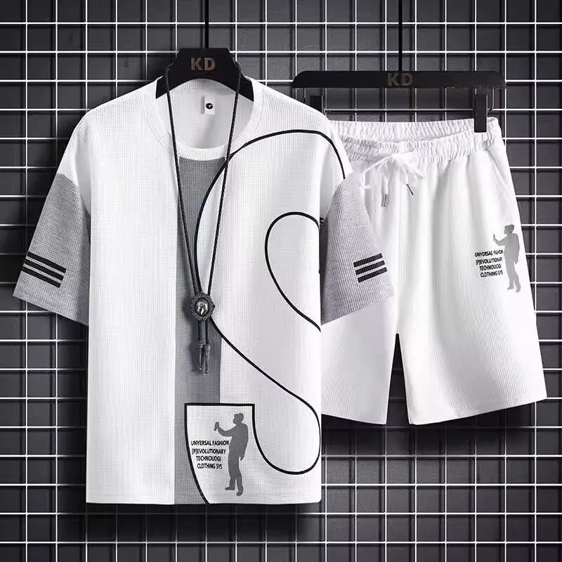 Plus Size Summer Casual Men T-Shirts Printing T Shirt Mens Graphic Tees Shirt Custom Print Tshirt Streetwear Two Piece Short Set
