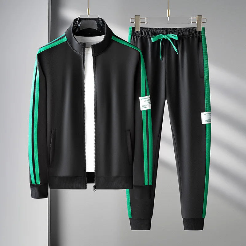 RNSHANGER Autumn Men's Sports Suit Casual Sweatshirt Zippered Cardigan Hooded Sweatshirt Drawstrings Hooded Coat+ Pants Set