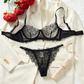 Hot's popular 2026 sexy mesh fabric flower embroidery lingerie set in Europe and America gathers seductive