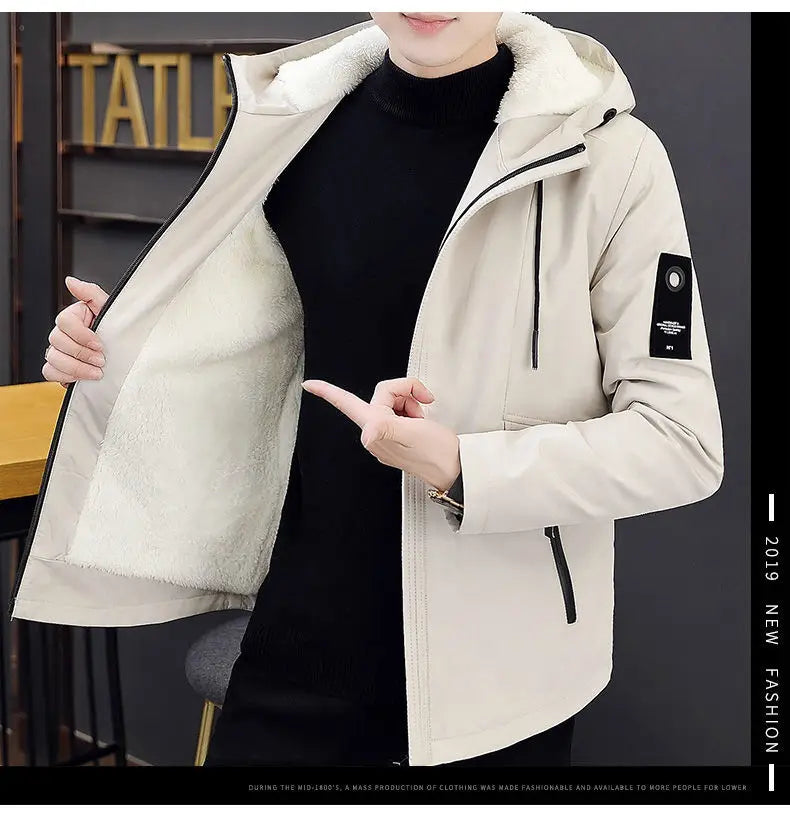 New Trench Coat Men's Solid Color Hooded Jacket Young and Middle-Aged Korean Style Slim Fit Jacket Casual Long Tops Parkas Coats