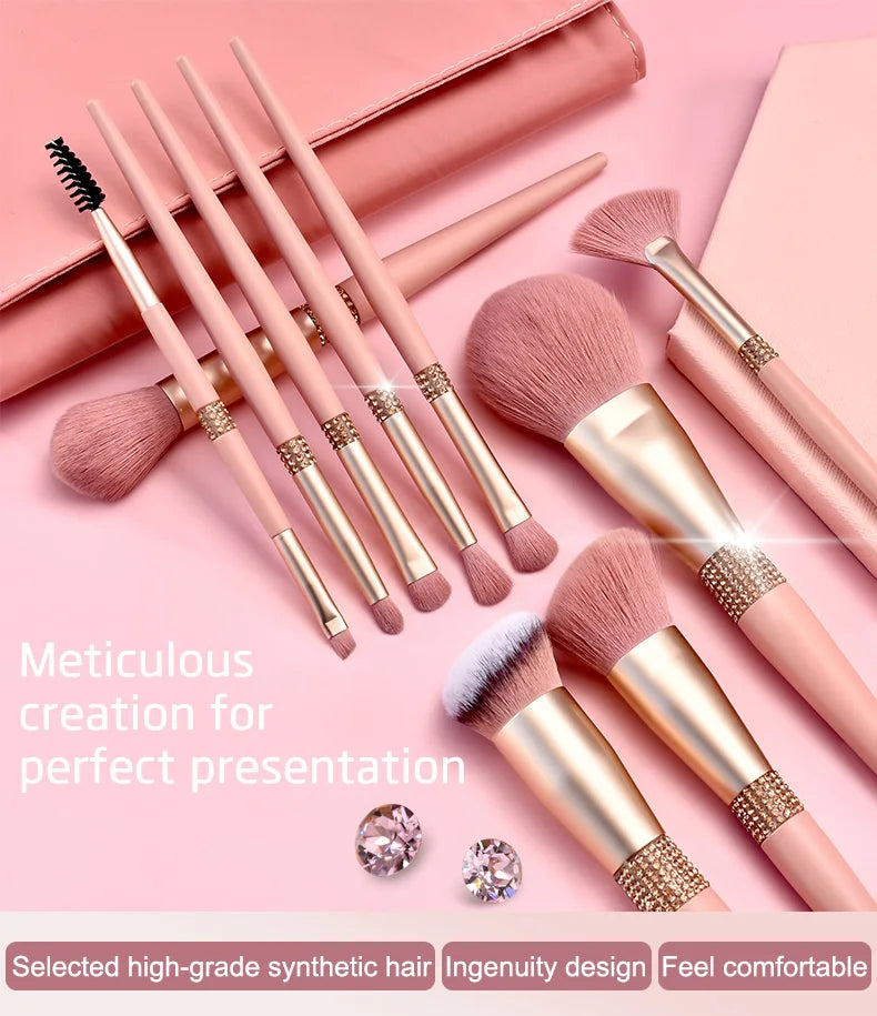 LOYBJ 10pcs Diamond Makeup Brushes Set Cosmetics Blending Tool Powder Foundation Blush Highlight Eyeshadow Eyebrow Eyelash Brush
