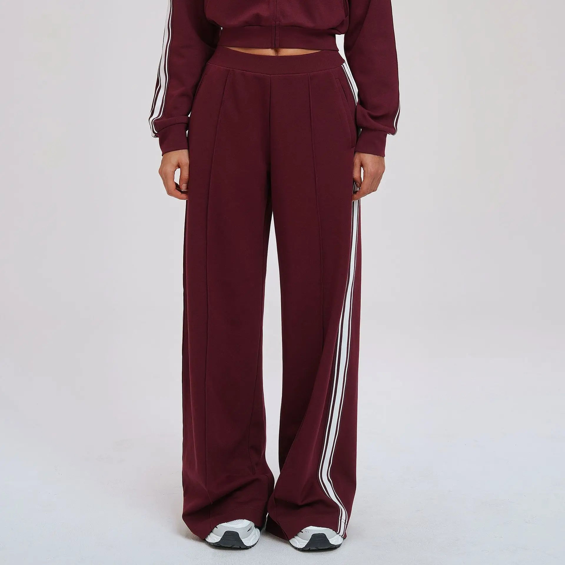 Women Casual Autumn Spring Solid Lace Sports 2-Piece Set Stand Neck Crop Top Full Sleeve High Waist Elastic Waist Pants